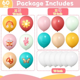 60Pcs Groovy Retro Hippie Balloons Girls Boho Daisy Flower Butterfly Birthday Party Decorations Favors Summer Theme Party Two Groovy One Hippie Carnival 60s 70s Birthday Baby Shower Party Decor