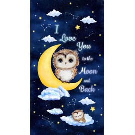Timeless Treasures Owl Always Love You 24" Owl and Moon Panel Navy, Fabric by The Panel