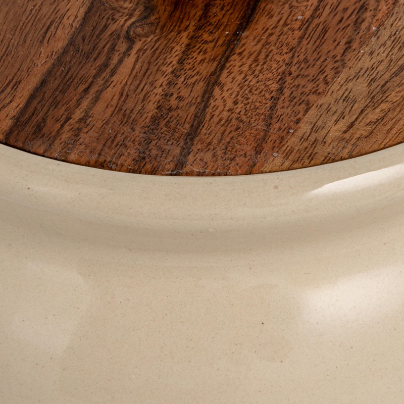 Creative Co-Op, Ivory Stoneware Canister with Acacia Wood Lid, Color