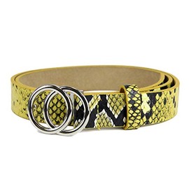 irisaa Slim women's belt with round metal buckle, two rings, waist belt with ring buckle, approx. 3 cm wide, customisable - Yellow snake with silver ring., size: 80
