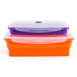 Kitchen Home Thin Bins Collapsible Containers – Set of 2 Extra Large Rectangle Silicone Food Storage Containers – BPA Free, Microwave, Dishwasher and Freezer Safe