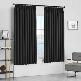 MAIHER 99% Blackout Black Pinch Pleated Curtain for Boys Bedroom, Thermal Insulating Room Darkening Pleated Drape with Pin Hooks and Tieback for Living Room, 54 by 63 Inch Long - 1 Panel