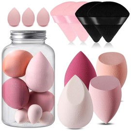 Set de 11 Esponjas para Maquillaje, Beauty Blenders y Aplicadores Mini para Polvo Facial y Base Líquida (Rosa-02)
