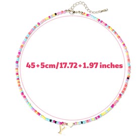 Mikovivi Colourful Pearl Letter Chain for Women, Boho Letter Pendant Necklace with Adjustable Chain, Fashionable Alphabet Choker, Gift, Summer Jewellery, Acrylic, No Gemstone