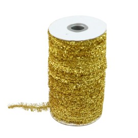 25 Yard Christmas Tinsel Ribbon Yellow Metallic Thin Tinsel Garland Mini Glitter Gift Ribbon Artificial Wreath Chenille Wire Bending Plush Christmas Decoration Tinsel for Wedding Party (5 Strands)