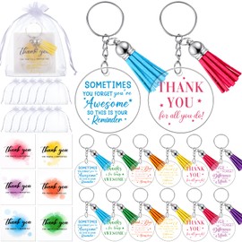 Otuuz 12 Set Thank You Gifts Bulk Employee Appreciation Gifts Acrylic Inspirational Keychains with Tassels Organza Bags Cards Leaving Gifts for Women Teachers Colleagues Volunteer Staff(Appreciation)
