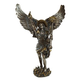Ebros Byzantine Orthodox Church 4th Archangel of The Angelic Council Saint Uriel Holding Torch and Mace Statue Symbol of The Fire of God Cherub Angel of Repentance