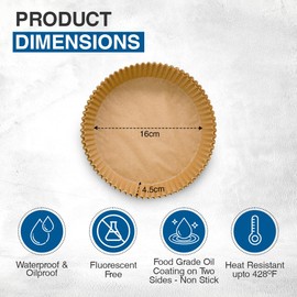 Air Fryer Paper Liners – 150 PCS Round Disposable Liners, 16cm x 4.5cm Inner Fit – Pack of 150