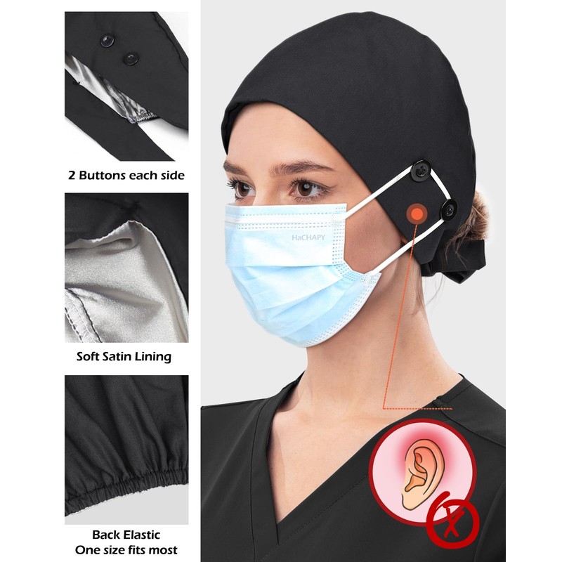 Hachapy Scrub Cap Men Satin Lined Nurse Hats for Women