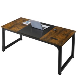 SURMIO Computer Desk, 63 x 31.5 Inch Large Home Office Desks Computer Table with USB Ports, Morden Study Writing Desk Workstation for Home Office, Vintage + Black