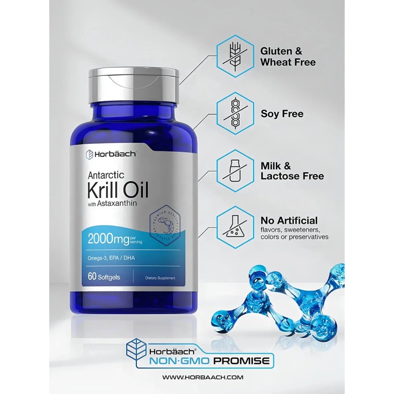 Aceite De Krill 2000mg(60 Cápsulas) Omega 3 Horbaach Sabor Sin