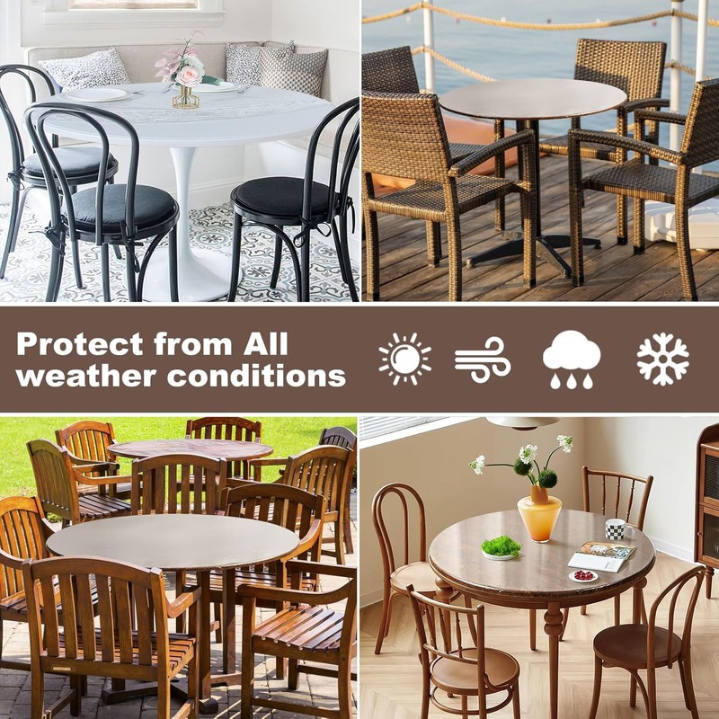 Transparent Round Tablecloth Weatherproof Garden Tablecloth Round with Elastic Band,