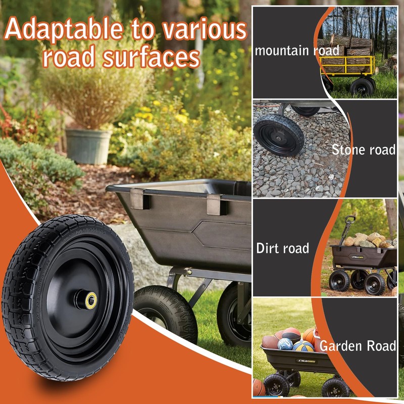 ASDFGHT 13" Flat Free Wheels for Gorilla Cart, Wheelbarrow, Garden