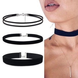QEDBOJE 3 Pieces Choker Necklace Set, Black Velvet Choker Set, Multilayer Black Collar Necklaces, Classic Chokers for Women and Girls (Black)