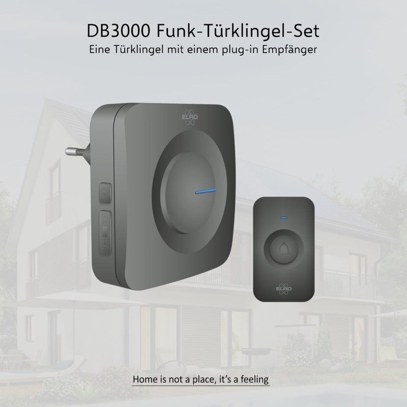 ELRO DB3000 Wireless Doorbell Set, Plug-in Receiver for Socket, Waterproof,