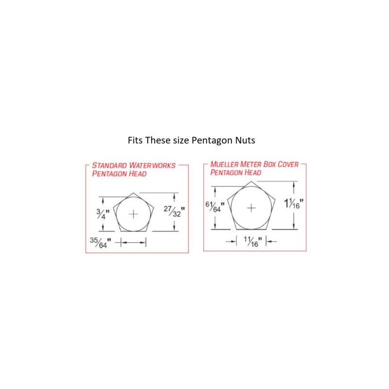 Trumbull HK-3 Meter Box Key/Curb Key/Wrench, Std, Large Pentagon Nuts