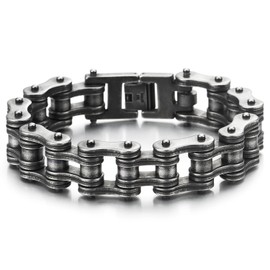 COOLSTEELANDBEYOND Masculine Mens Bike Chain Bracelet of Stainless Steel, Old Metal Treatment