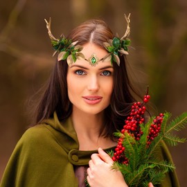 MOSTORY Handmade Antler Fairy Crown Gold Green Leaf Headpiece Deer Horns Elf Headband Woodland Elven Circlet for Women Womens Cosplay Costume Hair Accessories Wedding Bridal Maternity Shoot Proms