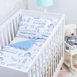 Baby Safe Duvet Cover Cot Newborn 120 x 90 cm Duvet Cover Cot 100% Organic Cotton Oeko-Tex Certified Sheets Single Bed Baby Bedding Set Train