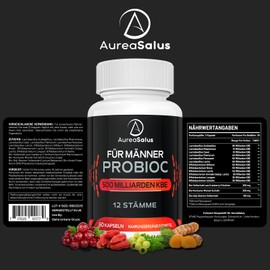 Aureasalus Probiotics for Men, 500 Billion CFU 12 Strains, for Men Probioc with Cranberry, Turmeric, Goji Berry, Gluten and Dairy Free, 60 Capsules (60 Pieces (Pack of 3)