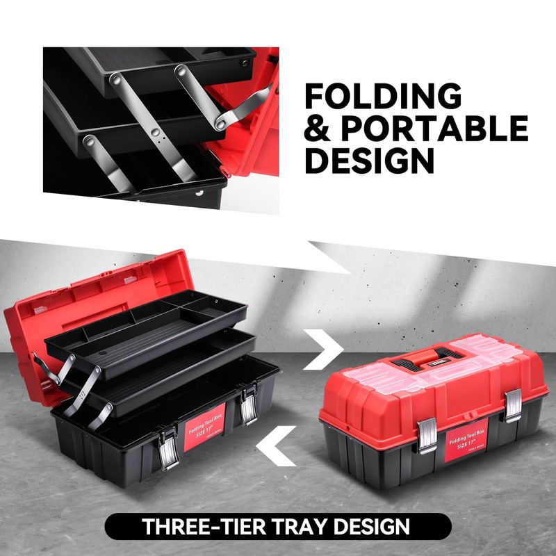 Auto Dynasty Tool Box Organizer Portable 3-layer Folding Toolbox with