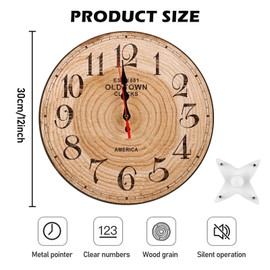 BORDEAG Wall Clock Without Ticking Noises, Wooden Wall Clock 30 cm, Vintage Wall Clocks, Kitchen Clock, Wall Clock Made of Wood, Large Wall Clock Modern for Bedroom, Office, Living Room, Kitchen, Home