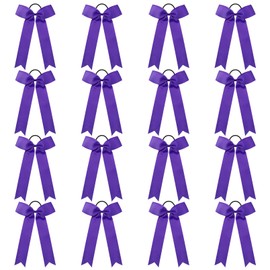 DEEKA 16 PCS Purple Collegiate Style Cheer Bows for Girls Teens Softball Cheerleader Sports - Handmade Bows with Long Tail
