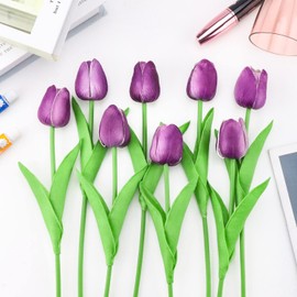 LUCY WEI Pack of 12 Fake Flowers Artificial Tulip for Wedding Home Garden Party Flower Decoration (White)