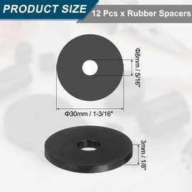 sourcing map 12Pcs Thick Rubber Spacer, 1-3/16 Inch OD x 5/16 Inch ID x 1/8 Inch Thickness Round Rubber Bushings Anti Vibration Flat Spacer Washers for Home Industrial Machinery