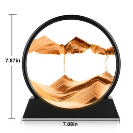 Herecanli Moving Sand Art Picture - 3D Quicksand Painting Decor - Round Glass 3D Deep Sea Sandscape - Relaxing Decoration for Home,Office,Desk,Mantle,Bookshelf,Room- (Yellow, 7 in)