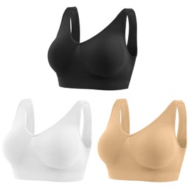 YUTYTH Comfort Bra Sports Bras Women Crop Top for Yoga Wirefree Bra with Removable Pads for Women Sleep Yoga Daily Wear Bra(Black White Nude-XL)