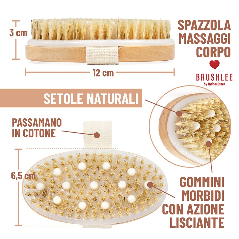 BrushLee Natürliche Borsten für Anti-Cellulite-Massage, Peeling, Tonen