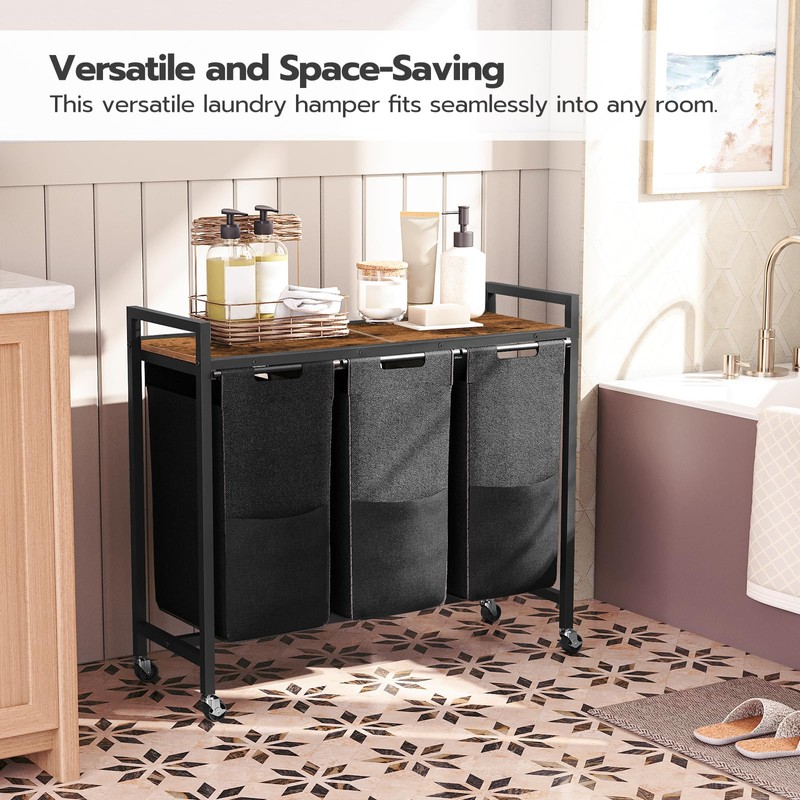 HOOBRO Laundry Sorter 3 Section, Laundry Hamper with Wheels, 3