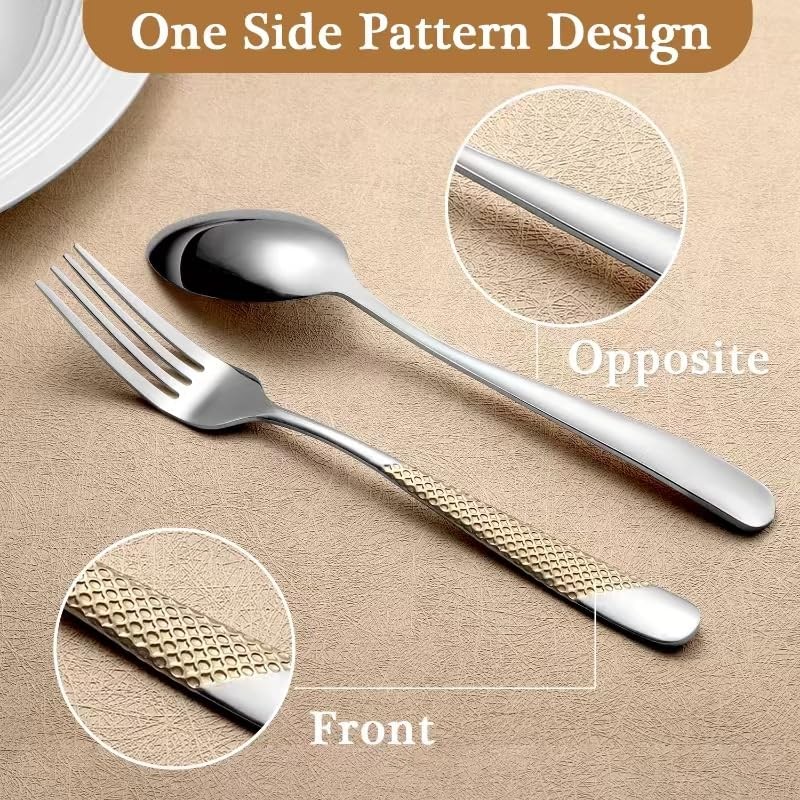 24 Piece Gold Hammered Silverware Set for 6, Premium Food-grade