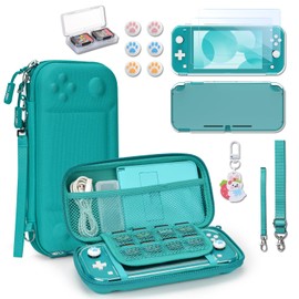Younik Switch Lite Case, 14-in-1 Switch Lite Accessories with Switch Lite Bag, Clear Protective Case, Playing Card Case, 2 Screen Protectors, 6 Thumb Grips, Pendant, Turquoise Carry Case for Switch
