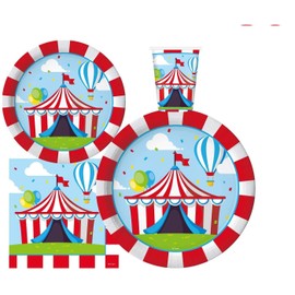 Oojami Serves 30 Complete Party Pack Circus Party Supplies 9" Dinner Paper Plates 7" Dessert Paper Plates 9 oz Cups 3 Ply Napkins Circus Themed Party Supplies