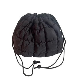 TUBGIIKS Drawstring Quilted Makeup Bag for Women Girls, Cute Puffer Skincare Cosmetic Organizer Case, Make up Pouch Purse, Portable Travel Toiletry Essentials and Accessories (Black)