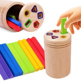 Montessori toys for 1-3 year olds wooden Stick learning color sorting toys for toddlers fine motor development infant sensory matching game busy board 36 month old baby boy girl gift (Geometric stick)