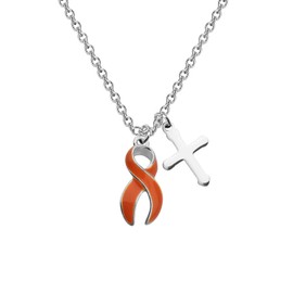 CHOORO Orange Awareness Ribbon Charm Cross Necklace Orange Awareness Ribbon Survivor Gift Leukemia Awareness Jewelry Leukemia Warrior Gift (Orange Awareness Ribbon Cross necklace) (orange Cross ribbon)