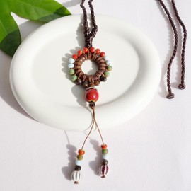 Zlanderah Hippie Colorful Ceramic Beads Y Necklace, Boho Long Necklace for Women Trendy, Bohemian Jewelry Gift for Women, Ethnic Sweater Necklace