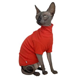 Sphynx Cats Shirt Cat Turtleneck Cotton Sweater Pullover Kitten T-Shirts with Sleeves Cat Pajamas Jumpsuit for Sphynx Cornish Rex, Devon Rex, Peterbald (Sunset, XX-Large (Pack of 1))