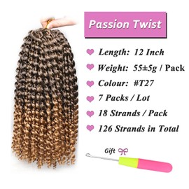 Samtress Passion Twist-Haar, 30,5 cm, Ombré-Farbe, böhmische Wasserwelle, Passions-Twists, Flechthaar, Schmetterlings-Locks, Kunstlocken, Häkelzöpfe, Haarverlängerungen für Damen, 7 Packungen (#T27)