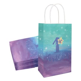 Baby Boys 1st Birthday Party Favor Goodie Bags with Handle, 30 pieces Small Birthday Gift Bags Size 9'(H) x5.5'(L) x3.3'(D), Kraft Party Gift Bags for Kids