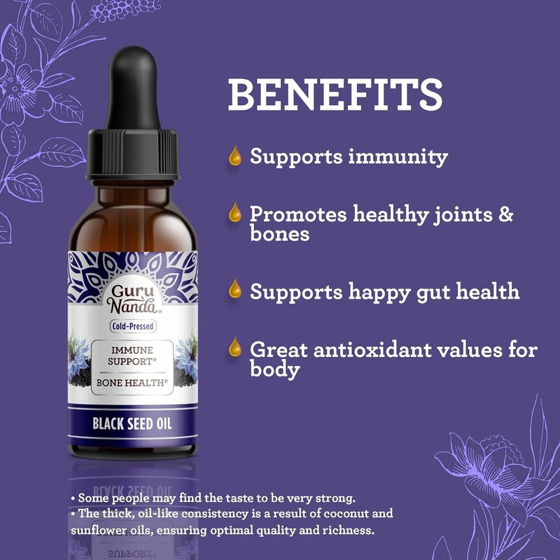 GuruNanda Black Seed Oil, Cold-Pressed Nigella Sativa - Rich in