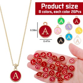 KABAKE Letter Charms for Jewelry Making 208Pcs Mixed Alloy Enamel Initial Double Side A-Z Alphabet Pendant Letter-Charms for DIY Bracelet Necklace Making (8 Colors)
