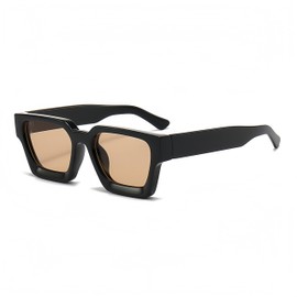 WDZAYXC Vintage Rectangular Sunglasses for Women Men Chunky Rectangle Sunglasses Retro Glasses UV400 Protection (Black/Champagne)