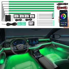 Acrylic Interior Car LED Strip Light, AMKI Car Neon Light with APP Control, 16 Million Colors Sound Activated Car Accessories Car Ambient Lighting Kit with RGB 18 in 1 and 213 Modes 175 inches 593 LED
