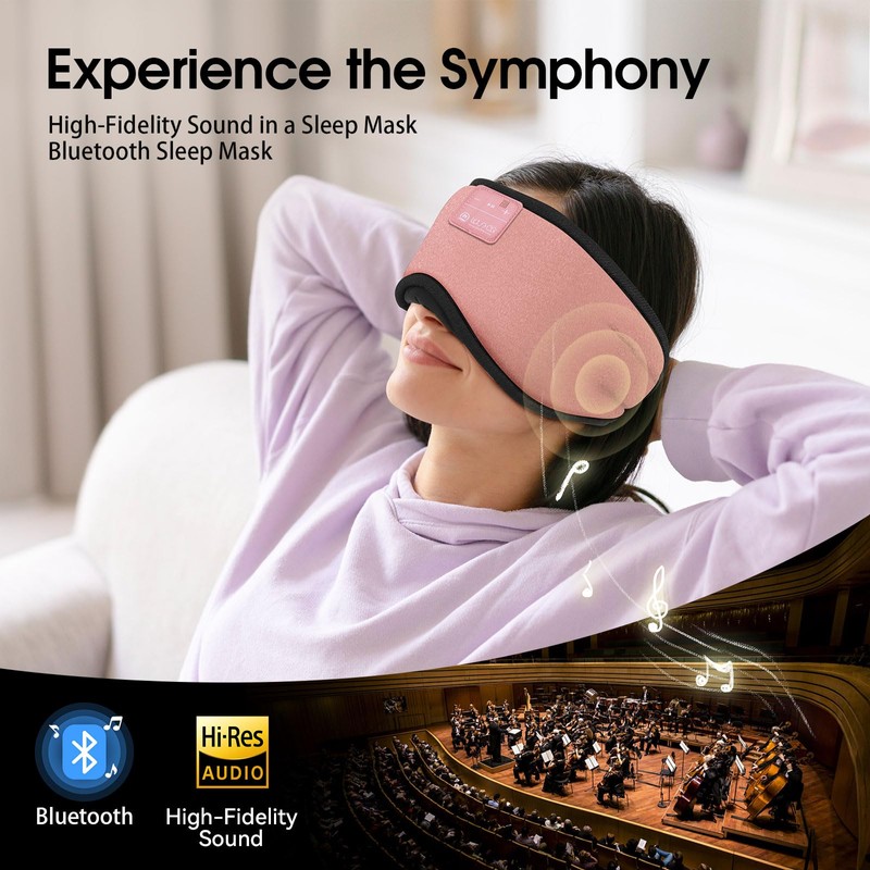 Sleeping Mask, Side Sleeper, Sleeping Mask with Headphones, Bluetooth, Washable,