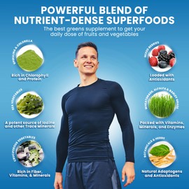 Nova Pharma Greens & Berries - 100% Organic Greens Superfood Powder, Rich Vitamins, Fiber, Omega-3 Fatty Acids, Boosts Immune System, Detoxifies Digestive System - Lactose-Free, GMO-Free - 30 Servings