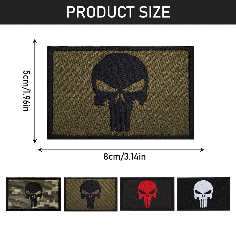 MUYAPAY 4 Pieces Patches Velcro Military Punisher Velcro Patch Punisher